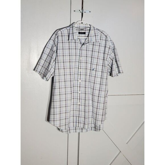 NAUTICA CASUAL SHIRT PLAID WHITE/BLUE SHORT SLEEVE 100%COTTON SIZE 2X. - Picture 1 of 5